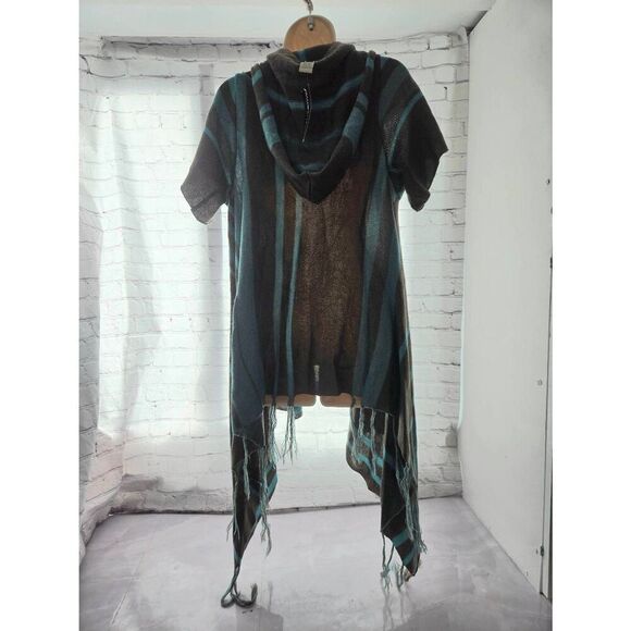 Bamboo Traders Women's Size Large Grey/Blue Striped Open Hooded Sweater - Picture 4 of 7